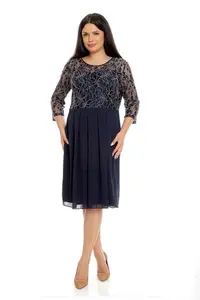 Rochie bust dantela DT23R53 bleumarin/crem, Dress to Impress | marimea 56/58