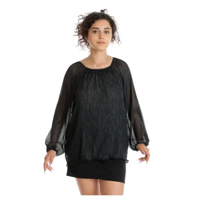 Bluza voal CT24099 negru/insertii argintii, Cesy | marimea S
