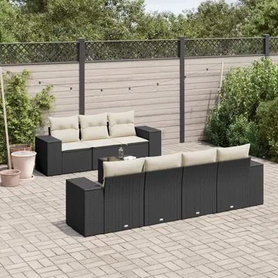 Gossi set mobilier de gradina cu perne, 8 piese, negru, poliratan