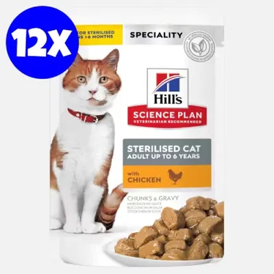 Hrana umeda pisici, Hill's Science Plan Feline Sterilised Adult Chicken, 12x85 g