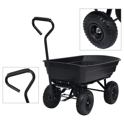 vidaXL Cărucior manual de grădină basculabil, negru, 300 kg, 75 L