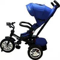 Tricicleta pentru copii Baby Care Turbo Bike Albastru cu Far luminos, Roti din cauciuc, Pozitie somn, Pedale si maner pentru parinti, Scaun reversibil cu invartire 360 grade , Cadru metalic, Dimensiuni 110X45X90 cm