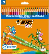 Creioane colorate cu guma de sters Evolution Illusion Bic, 24 culori