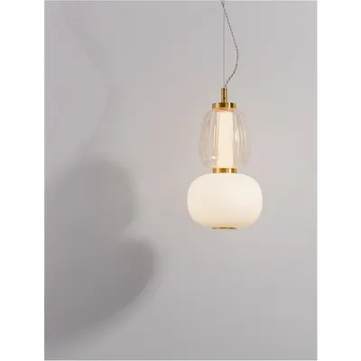 Lampa suspendata MOVIL Clear & Acid Opal Sticla & Glossy Auriu Metal Baza LED 18W 220-240V 2335Lm 3000K IP20 Dimabil