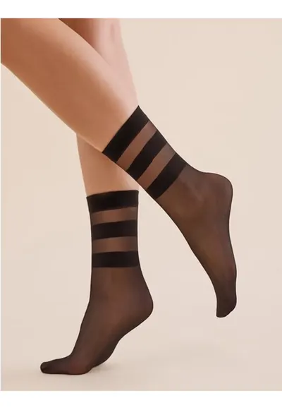 Sosete lycra negre cu dungi pe glezna 1199 Cari's 20 den - Negru