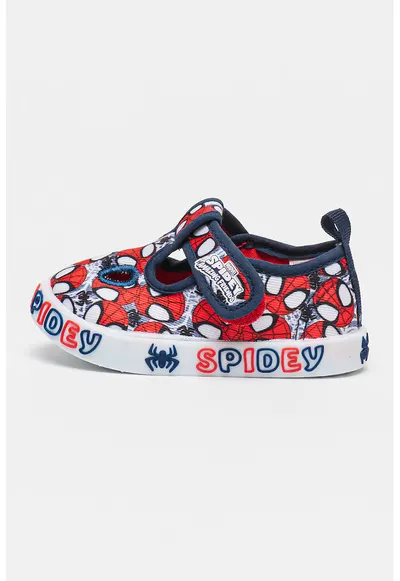 Pantofi din material textil cu inchidere velcro si imprimeu cu desene animate - Rosu/Alb optic/Bleumarin