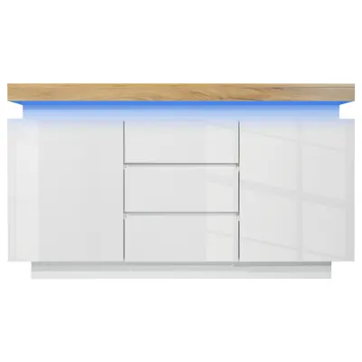 Comodă sideboard cu 2 uși și 3 sertare, iluminare LED, 140x39x81 cm, Alb