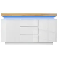 Comodă sideboard cu 2 uși și 3 sertare, iluminare LED, 140x39x81 cm, Alb