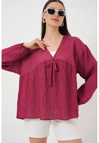 Bluza pentru dama - Bordeaux - Decolteu in V
