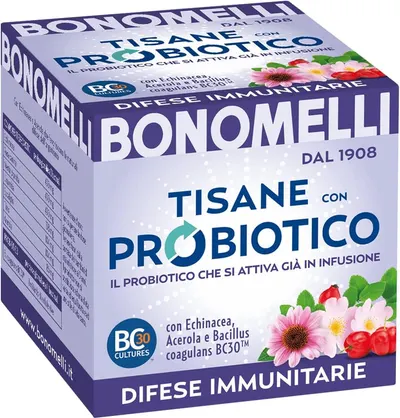 Ceai din plante cu probiotice, echinacea și acerola, 10 plicuri, Bonomelli