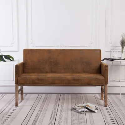 vidaXL Bancă cu brațe, maro, 140 cm, piele întoarsă ecologică