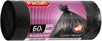 Saci de gunoi Paclan - Economic, 60 l, 20 buc., negre