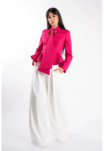Sacou cu esarfe si talie structurata Fucsia