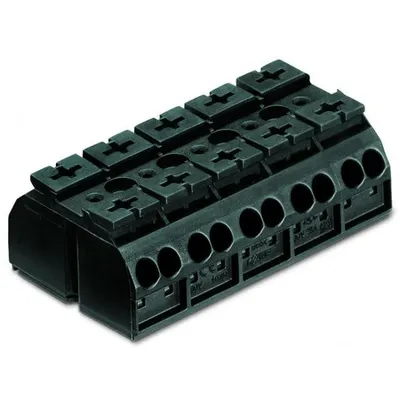 4-conductor chassis-mount terminal strip; 5-pole; without ground contact; for 3 mm ø screw and nut; 4 mm²; 4,00 mm²; black