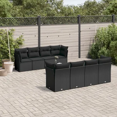 Gossi set mobilier de gradina cu perne, 9 piese, negru, poliratan