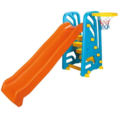 Tobogan pentru copii Pilsan Wavy Slide cu cos de baschet,structura robusta cu laterale inalte,utilizare interiorexterior,manere ergonomice,lungime panta 155 cm
