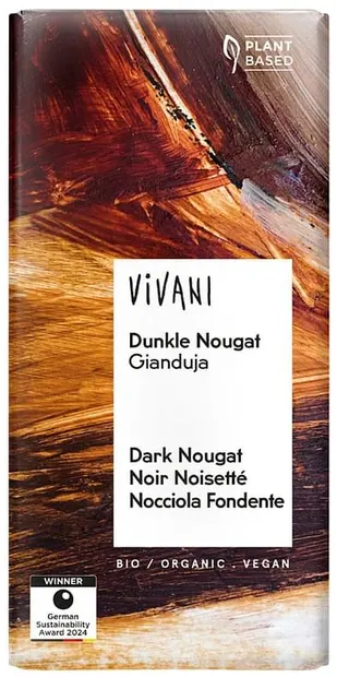 Ciocolată bio cu cremă de nugat, neagră, 80 g, Vivani