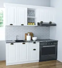 Set bucatarie SQUARE 180 cm, 3 corpuri, blat termorezistent, fronturi MDF, alb rustic