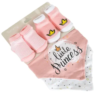 Set pentru copii Cangaroo - Tummy, 2 bavete și 2 perechi de șosete, roz