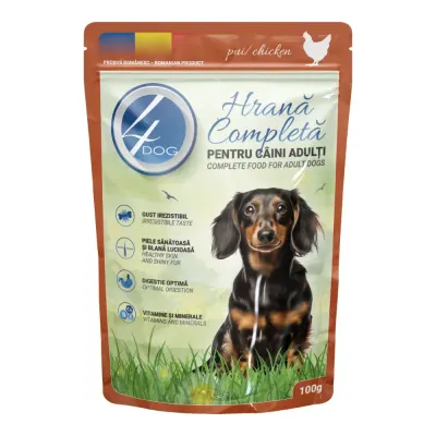 Hrana umeda pentru caini 4Dog Mini Adult cu pui 100 gr