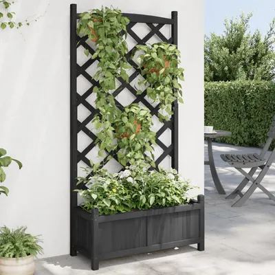 Gossi jardiniera cu spalier, negru, lemn masiv de brad