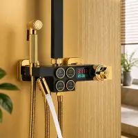 Coloana Dus Termostatica Premium Negru Auriu Afisaj Digital LED 28x19 cm