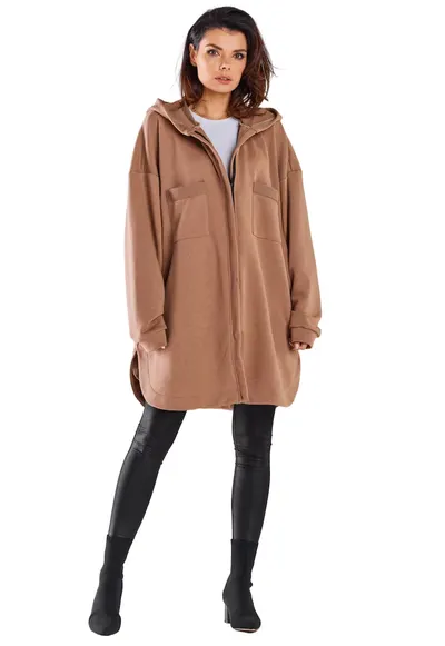 Hanorac de trening oversize cu fermoar - - Bej