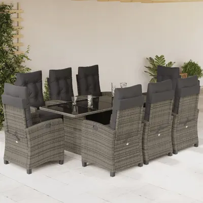 Gossi set mobilier gradina cu perne, 9 piese, gri, poliratan