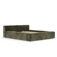 Pat matrimonial verde închis tapițat cu spațiu de depozitare cu somieră 180x200 cm Voliera – Maison de Rêve