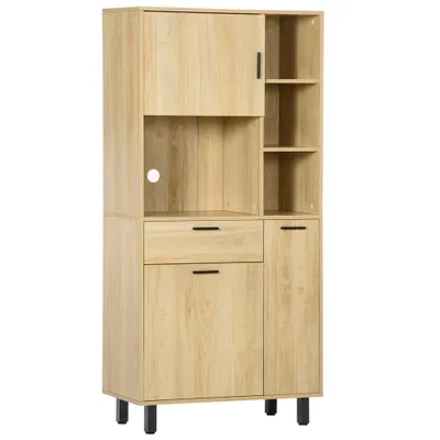 HOMCOM Bufet de bucătărie șifonier de bucătărie cu multi-stocare, cu un sertar, 3 dulapuri, 4 nișe și pas-cabluri înălțime 166 cm | Aosom Romania