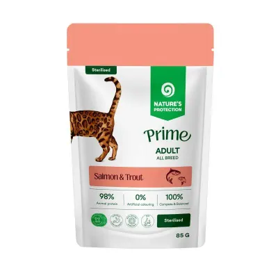 Nature s Protection Prime cu Somon si Pastrav pentru Pisici Sterilizate 85 Gr