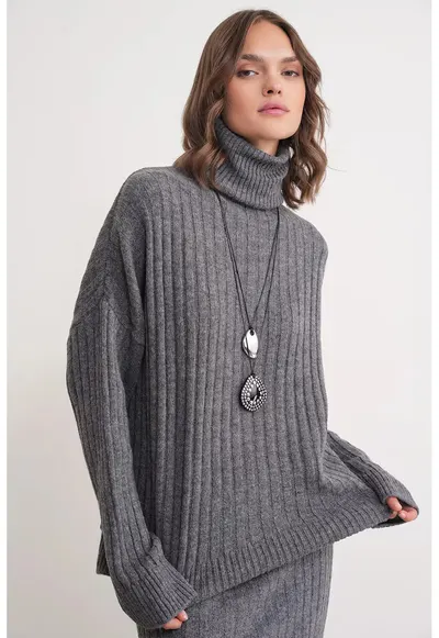 Pulover dama - oversize - gri inchis - tricot