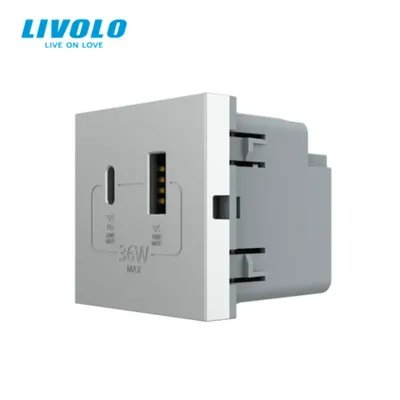 Modul priza dubla USB + USB tip C Gri