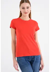 Tricou slim fit din bumbac - Rosu vermillion