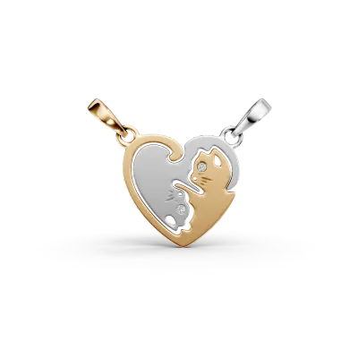 Pandantiv dublu pisici din aur alb-galben cu diamante de 0.004ct pentru copii