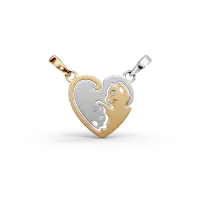 Pandantiv dublu pisici din aur alb-galben cu diamante de 0.004ct pentru copii