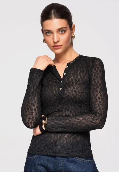 Bluza cu dantela OW-TS-E0013 - Negru