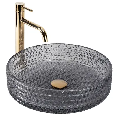 Lavoar cu montare pe blat 39 cm, gri transparent cu finisaj lucios, Rea Cristal