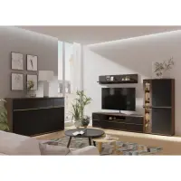 Set Living CANDY, 4 corpuri, cu lumini LED, vitrina C2a, comoda C4, etajera C6, comoda C12, grafit
