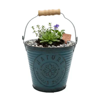 Ghiveci pentru flori tip găletușă turcoaz 10,5cm
