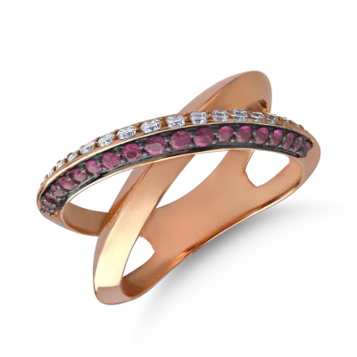 Inel din aur roz cu rubine de 0.32ct si diamante de 0.26ct