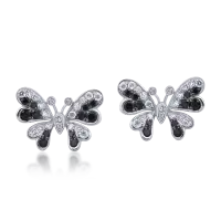 Cercei din aur alb cu diamante negre de 0.31ct si diamante transparente de 0.32ct