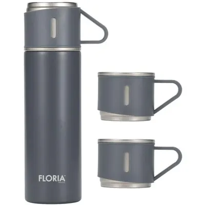 Termos din Inox, cu 3 Cani, Capacitate 400 ml, Gri