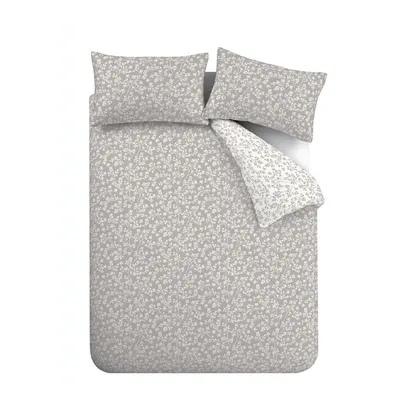 Lenjerie de pat gri din flanelă pentru pat dublu, extinsă 230x220 cm Grace Floral Leaf – Catherine Lansfield