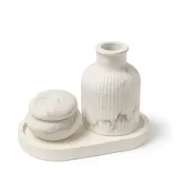 Set tavă ovală, vază și cutie pentru bijuterii din ceramică jesmonite – în cutie cadou - Marmorată roz