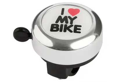Sonerie metalică M-Wave „I Love My Bike” – diametru 55 mm.