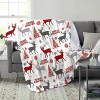 Patura cocolino Merry Christmas, 150x200 cm, model fulgi de zapada si reni