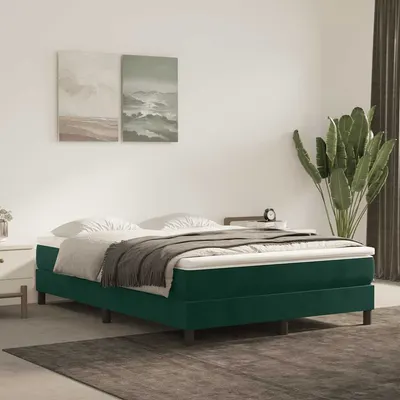 vidaXL Cadru de pat cu arcuri, verde închis, 140x200 cm, catifea