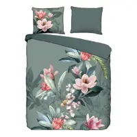 Lenjerie de pat din bumbac organic pentru pat de o persoană Descanso Rose, 140 x 220 cm, verde