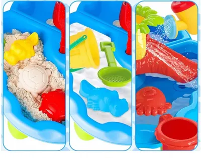 Masuta de activitati copii 2-in-1 pentru apa si nisip Matadi 4Waves cu scaunel inlcus,forme de nisip,lopatica,moara de apa si accesorii